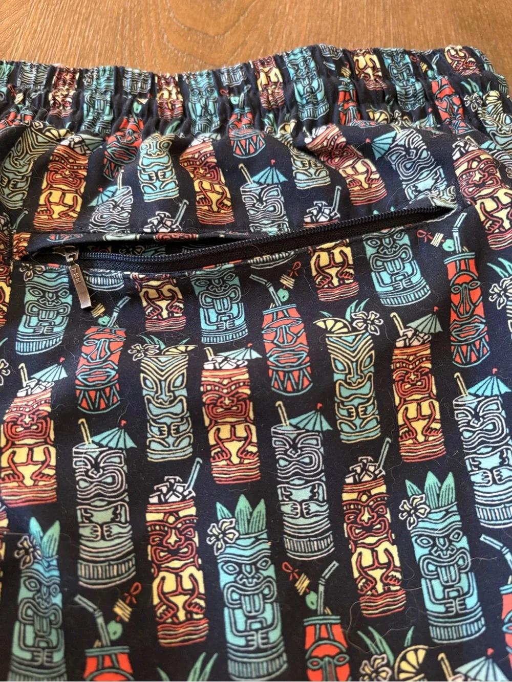 Fun🎉 Caribbean Swimwear Navy Tiki Pattern Swim Trunks with Coral Drawstring 3XL